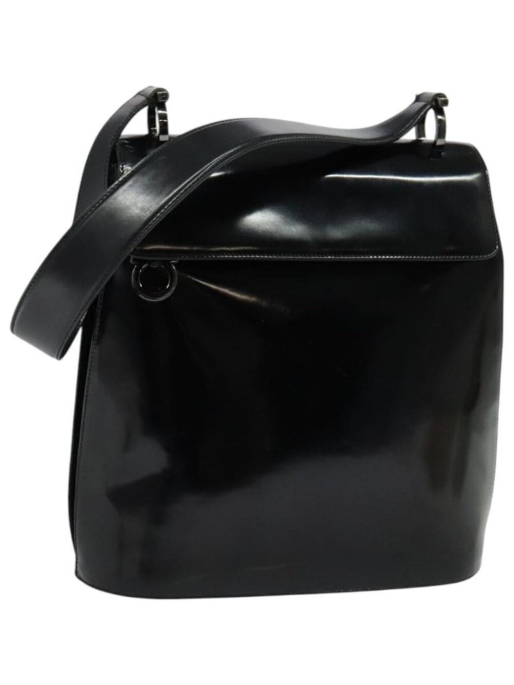 Salvatore Ferragamo Gancini Shoulder Bag Enamel Black